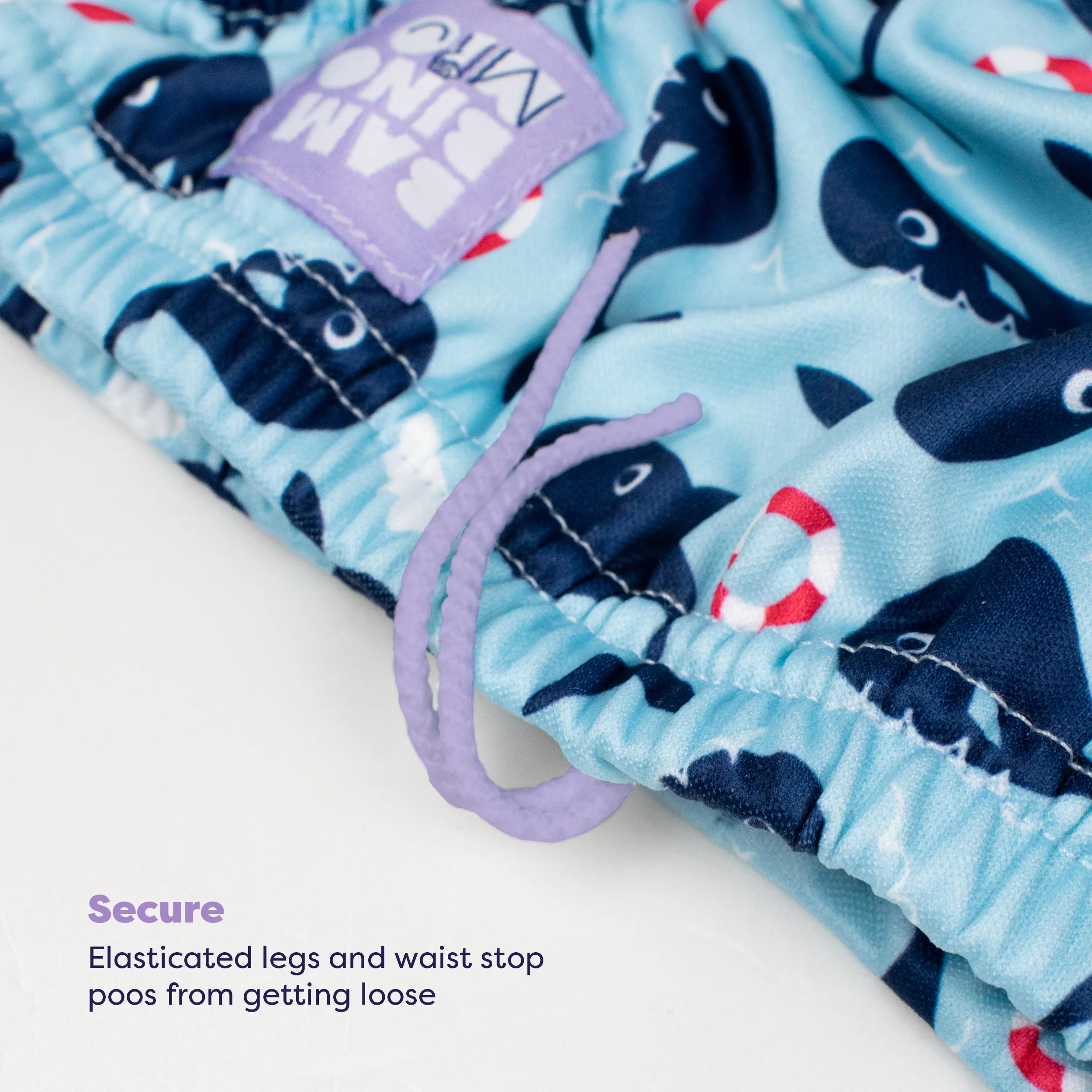 3 Piece Baby Swim Set with Swim Nappy, Swim top and Swim Hat in Blue Whale - Image 3