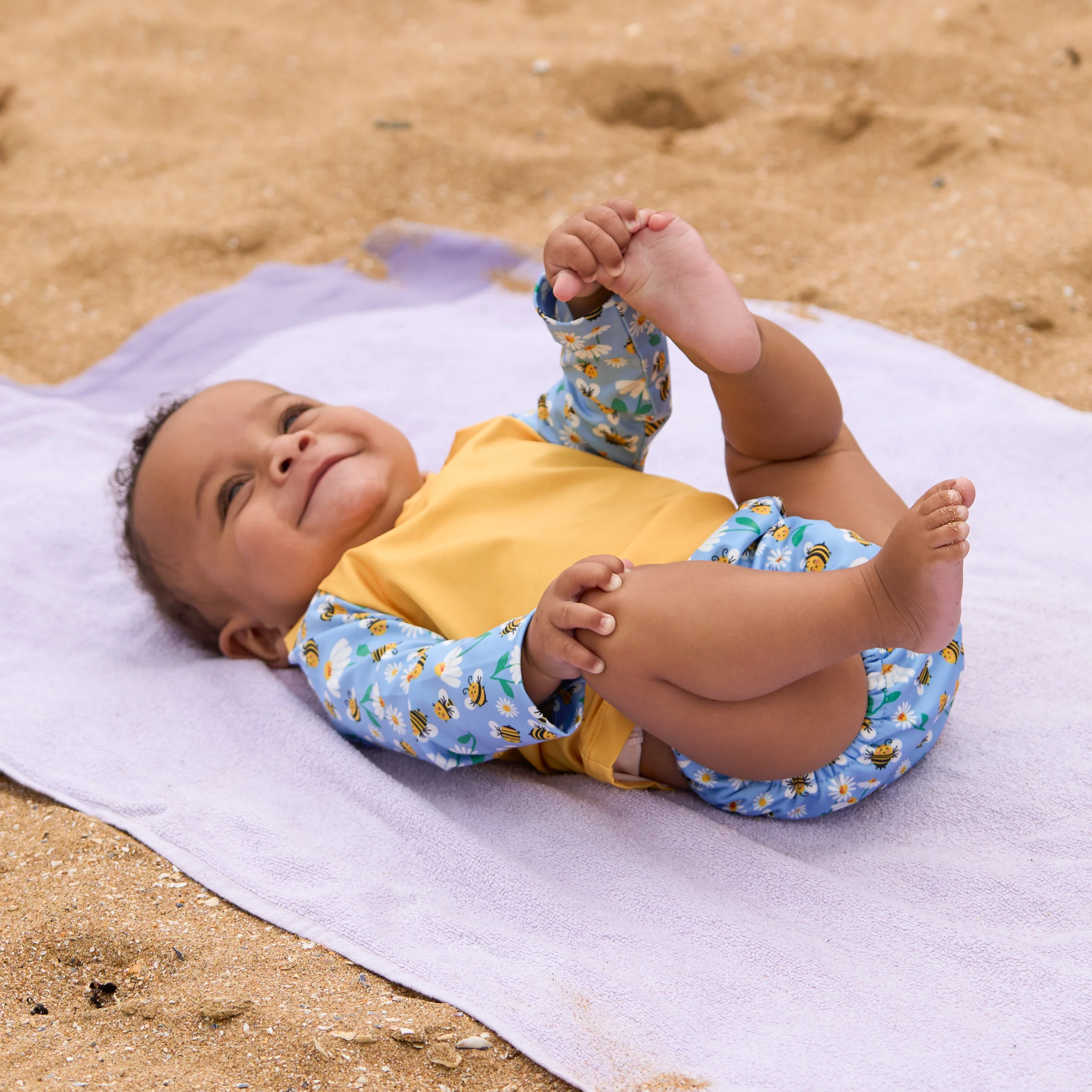 3 Piece Baby Swim Set with Swim Nappy, Swim top and Swim Hat in Busy Bees - Image 6