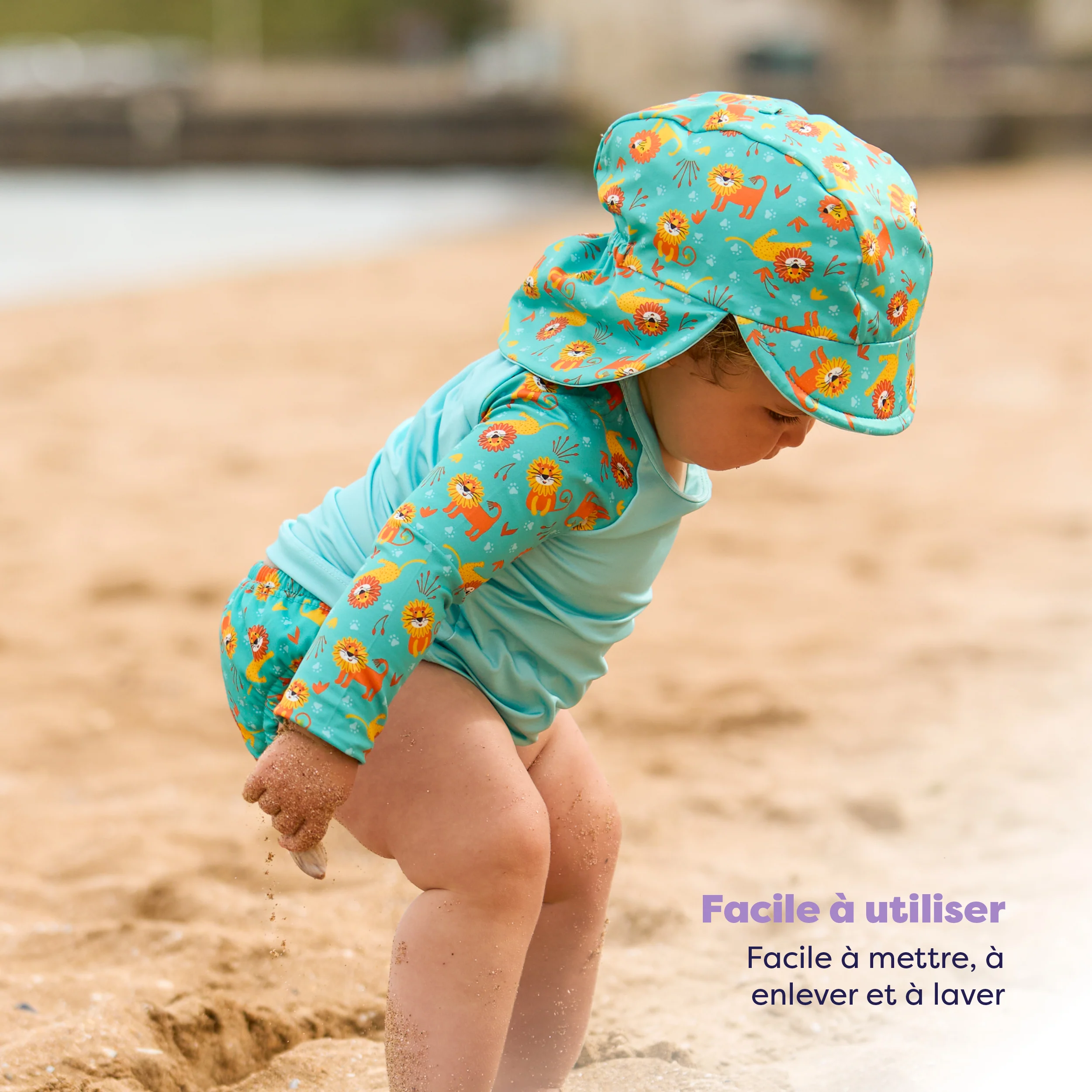3 Piece Baby Swim Set with Swim Nappy, Swim top and Swim Hat in Cool Cats - Image 4