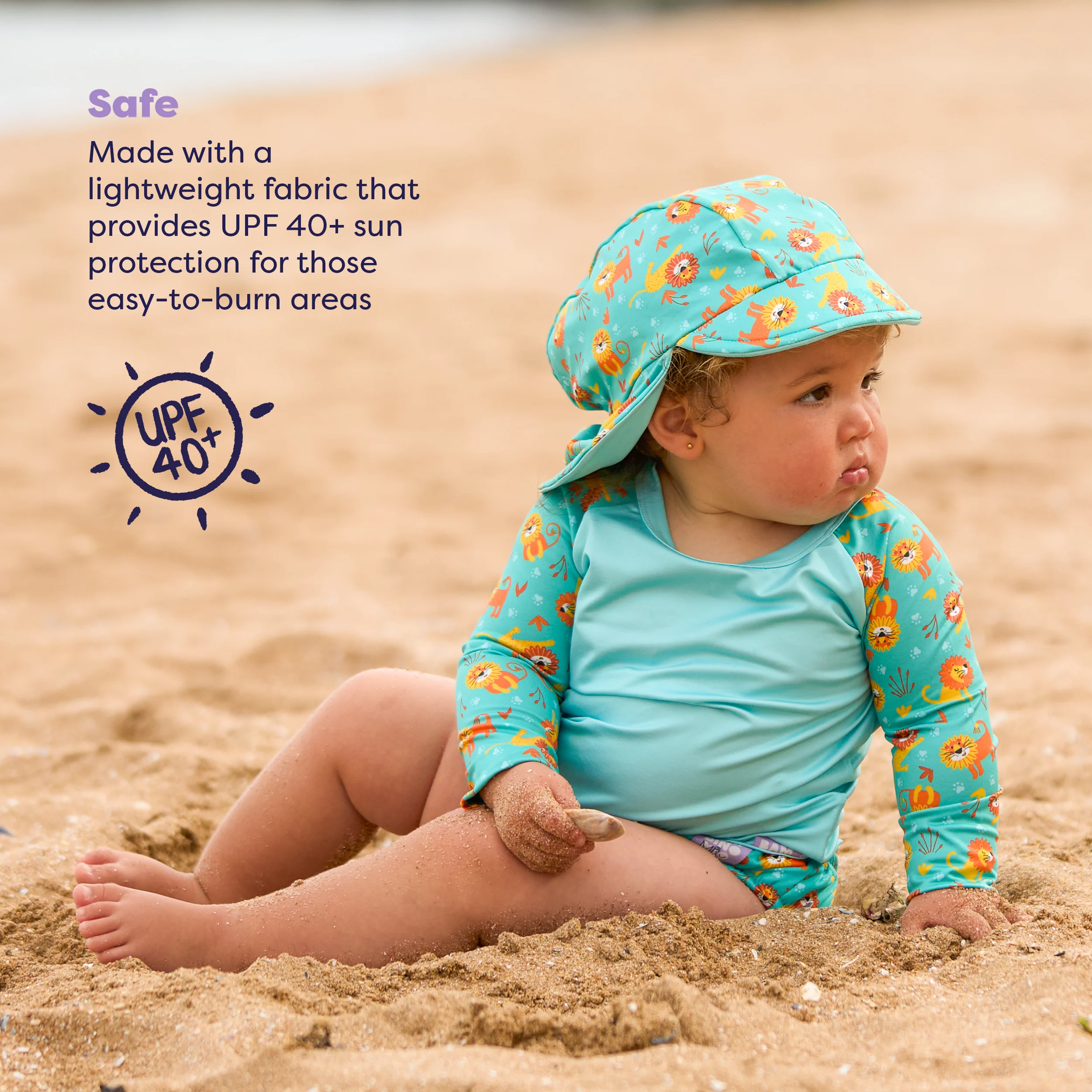 3 Piece Baby Swim Set with Swim Nappy, Swim top and Swim Hat in Cool Cats - Image 5