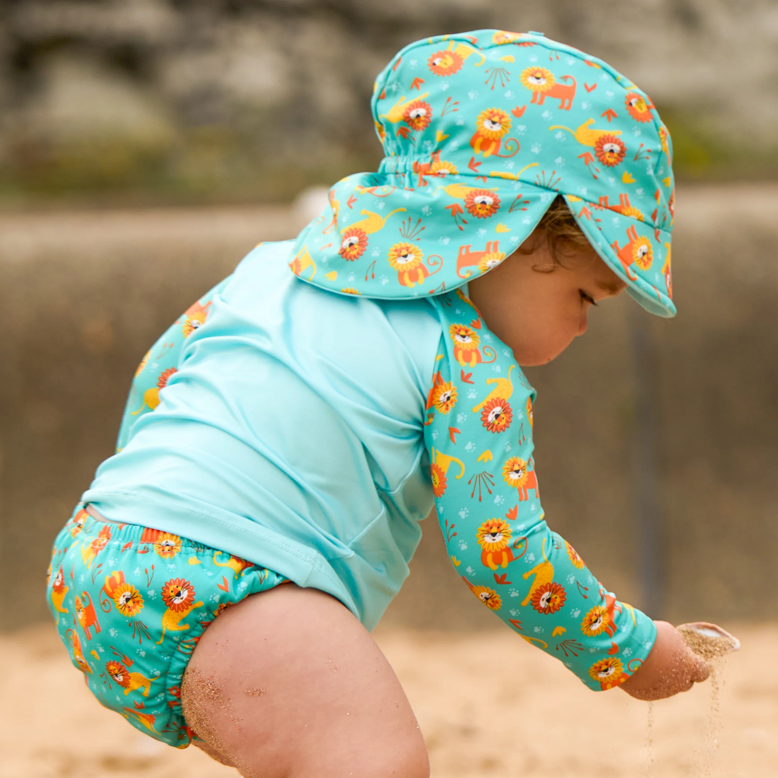 3 Piece Baby Swim Set with Swim Nappy, Swim top and Swim Hat in Cool Cats - Image 6