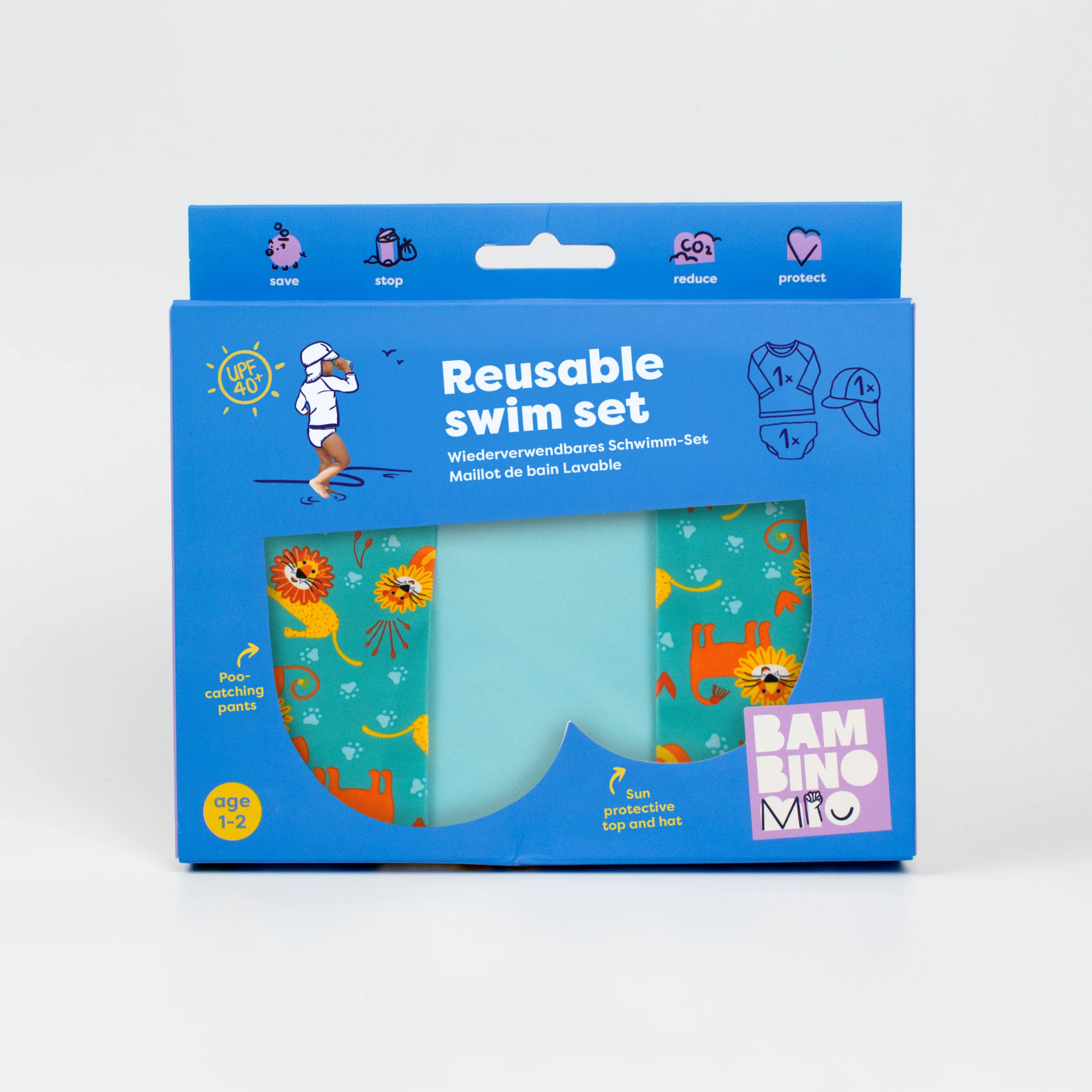 3 Piece Baby Swim Set with Swim Nappy, Swim top and Swim Hat in Cool Cats - Image 7