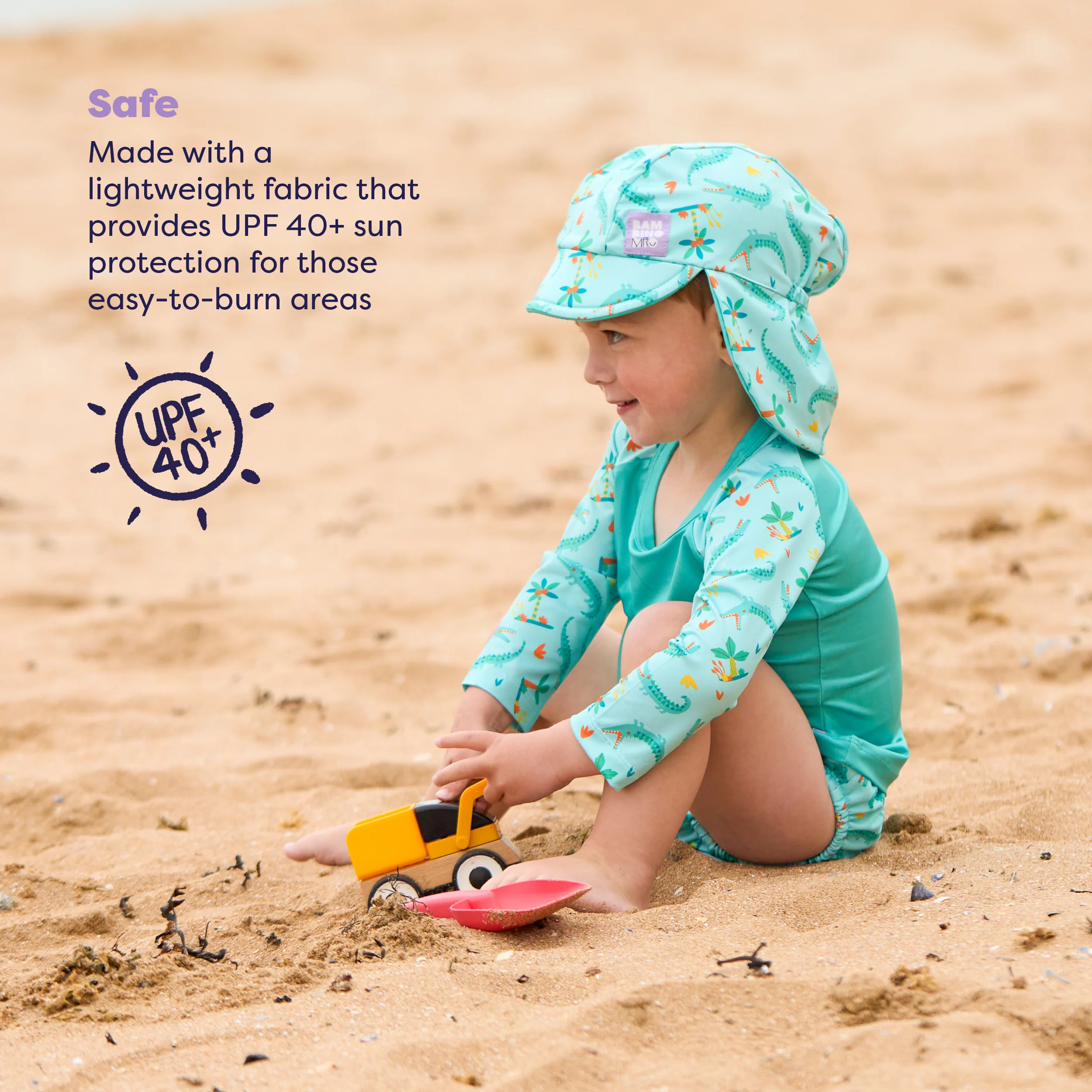 3 Piece Baby Swim Set with Swim Nappy, Swim top and Swim Hat in Crafty Croc - Image 5