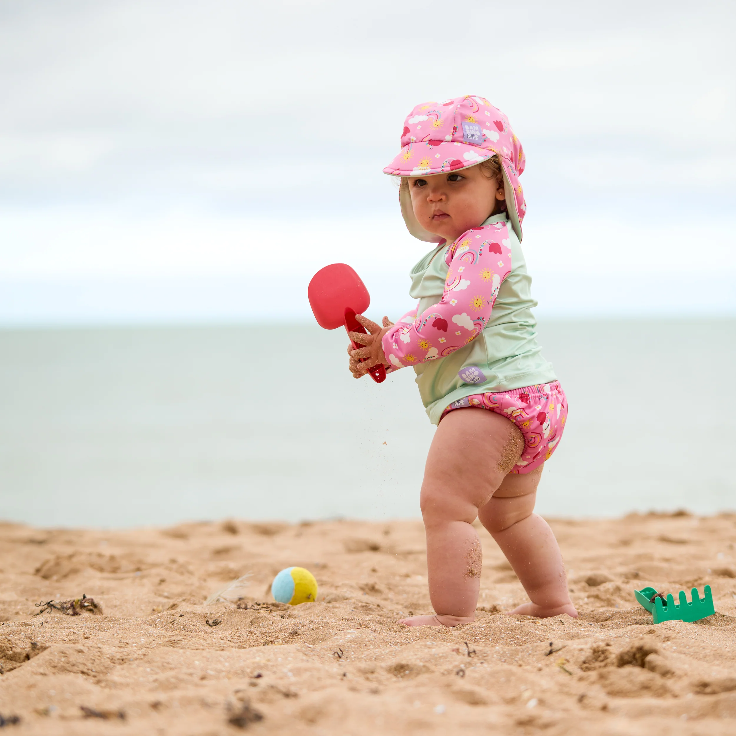 3 Piece Baby Swim Set with Swim Nappy, Swim top and Swim Hat in Happy Days - Image 6