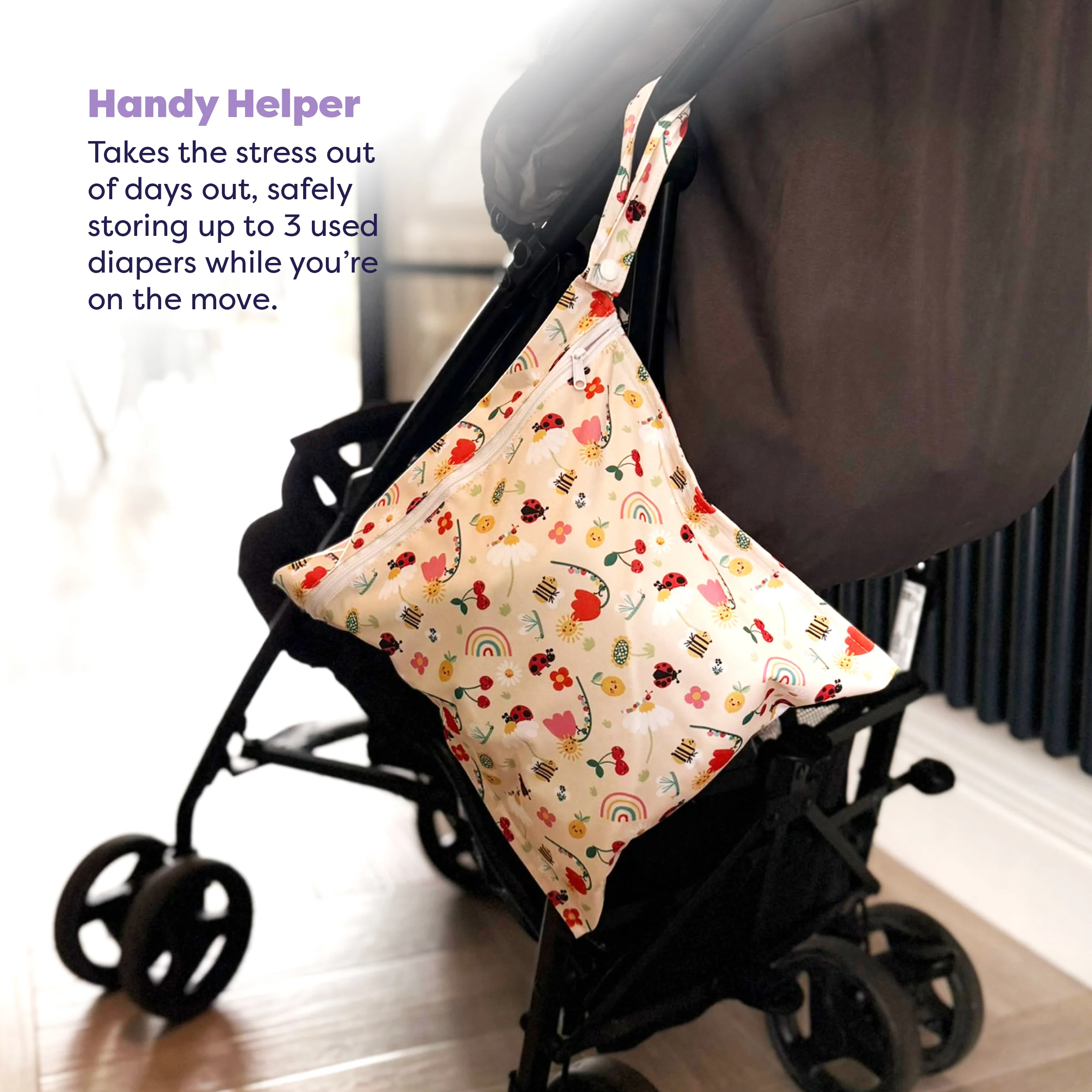 Out and About Waterproof Wet Diaper Bag in Sunshine Friends - Image 3