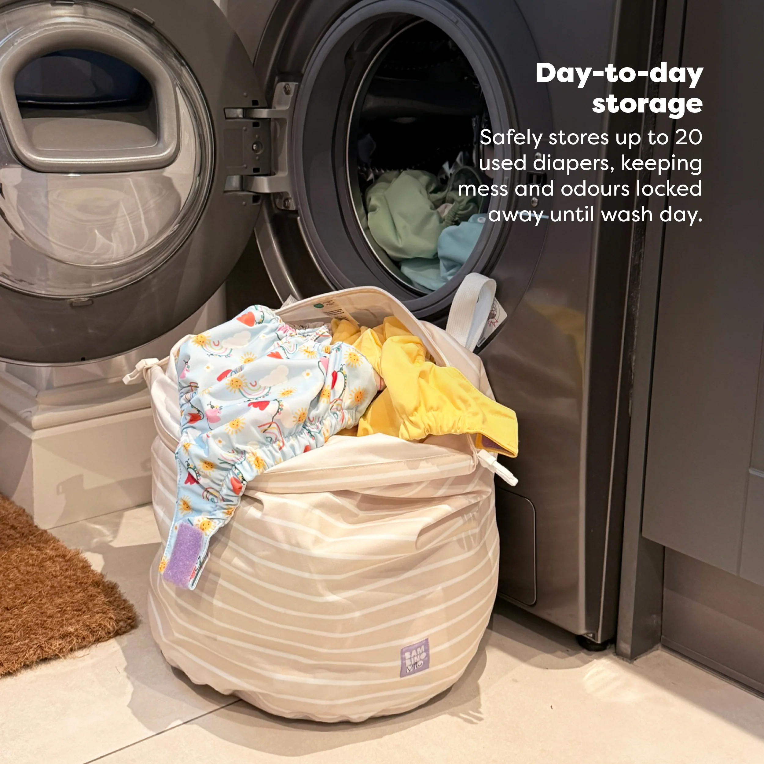 Stay-At-Home Wet Diaper Bag in Neutral Stripe - Image 3