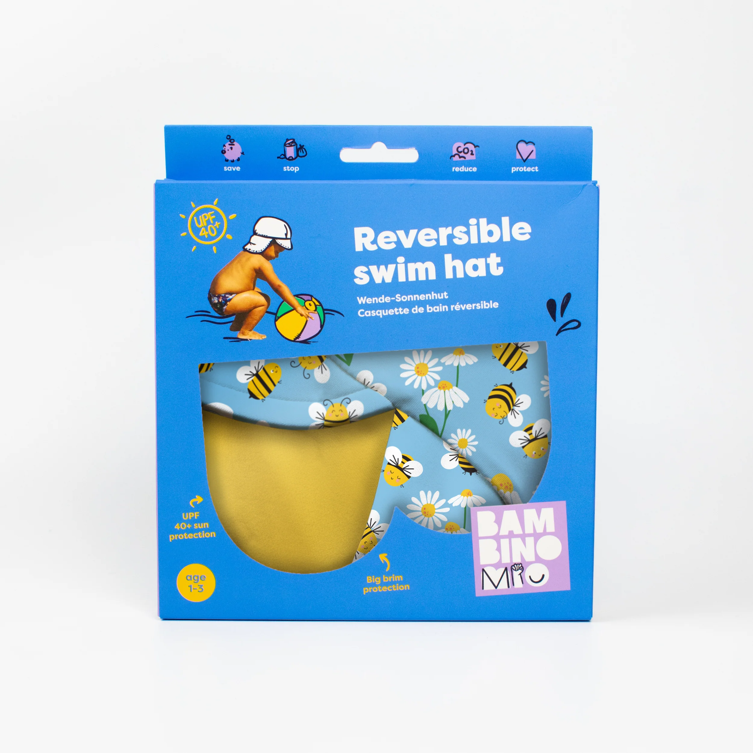 UPF 40+ Reversible Swim Hat for Babies and Toddlers in Busy Bees - Image 7