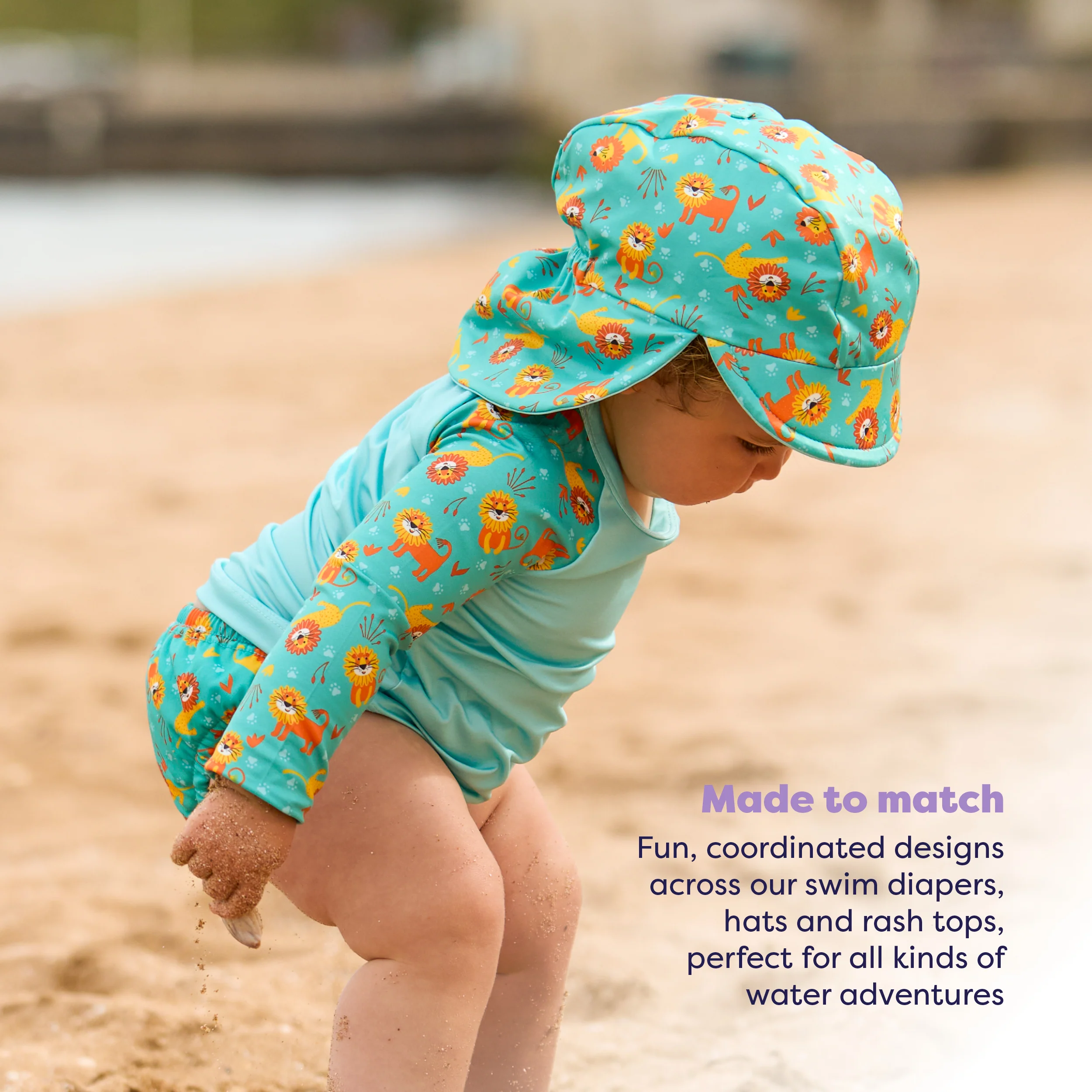 UPF 40+ Reversible Swim Hat for Babies and Toddlers in Cool Cats - Image 4