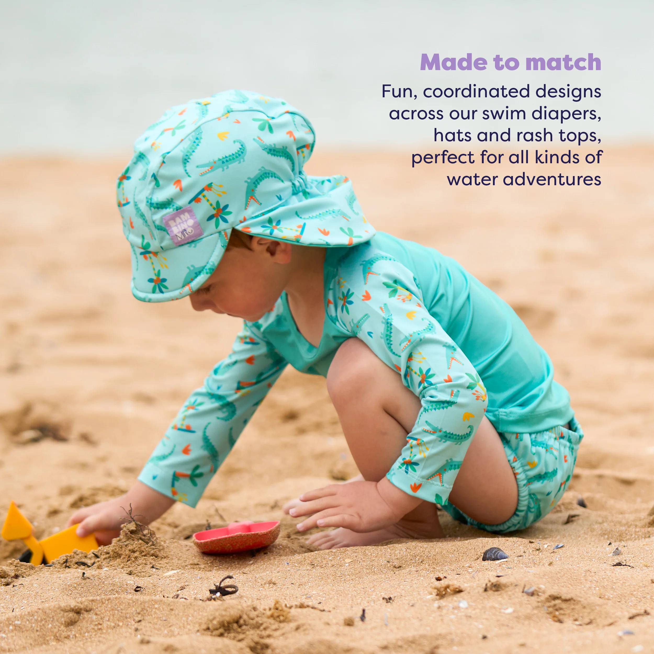 UPF 40+ Reversible Swim Hat for Babies and Toddlers in Crafty Croc - Image 4