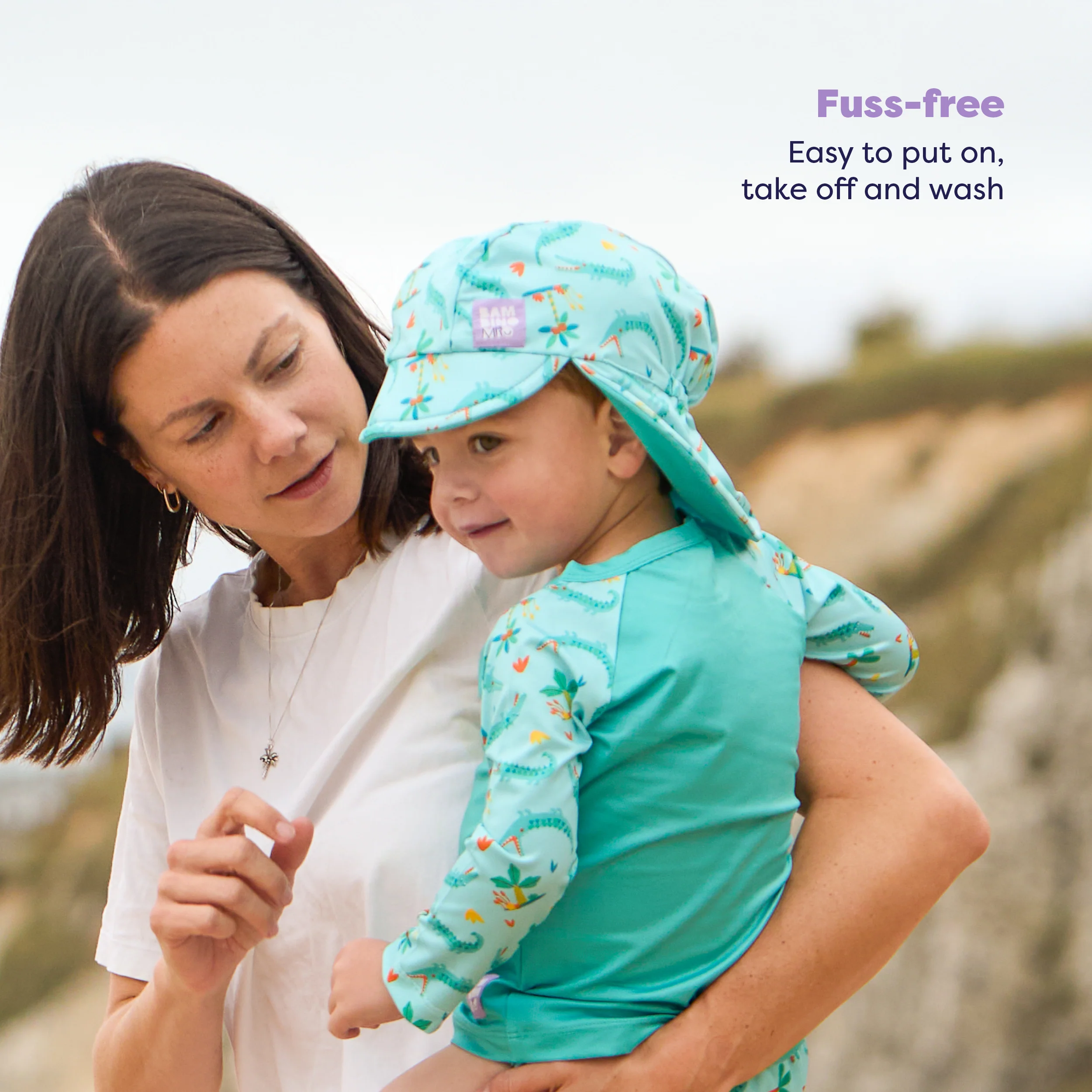 UPF 40+ Reversible Swim Hat for Babies and Toddlers in Crafty Croc - Image 5
