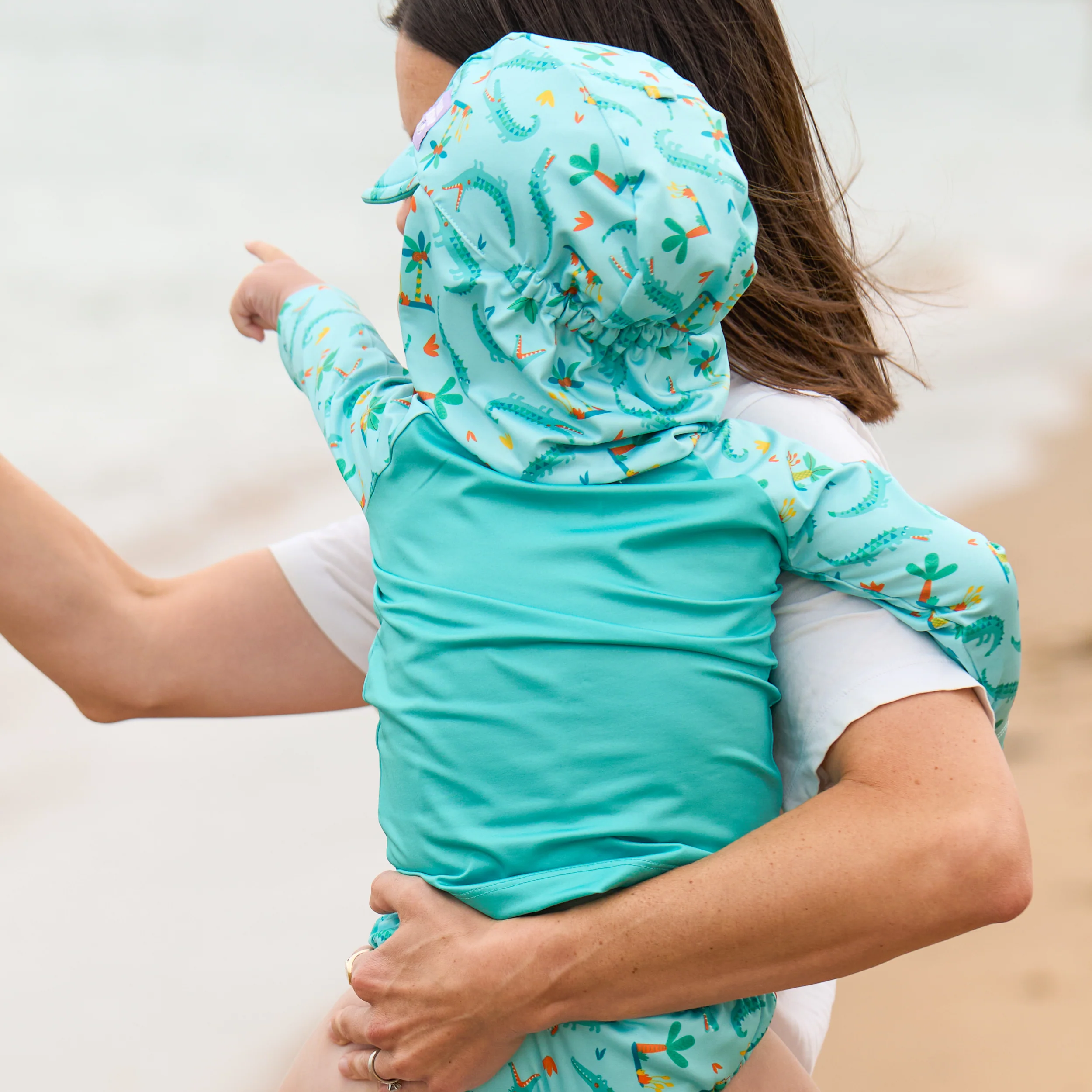 UPF 40+ Reversible Swim Hat for Babies and Toddlers in Crafty Croc - Image 6
