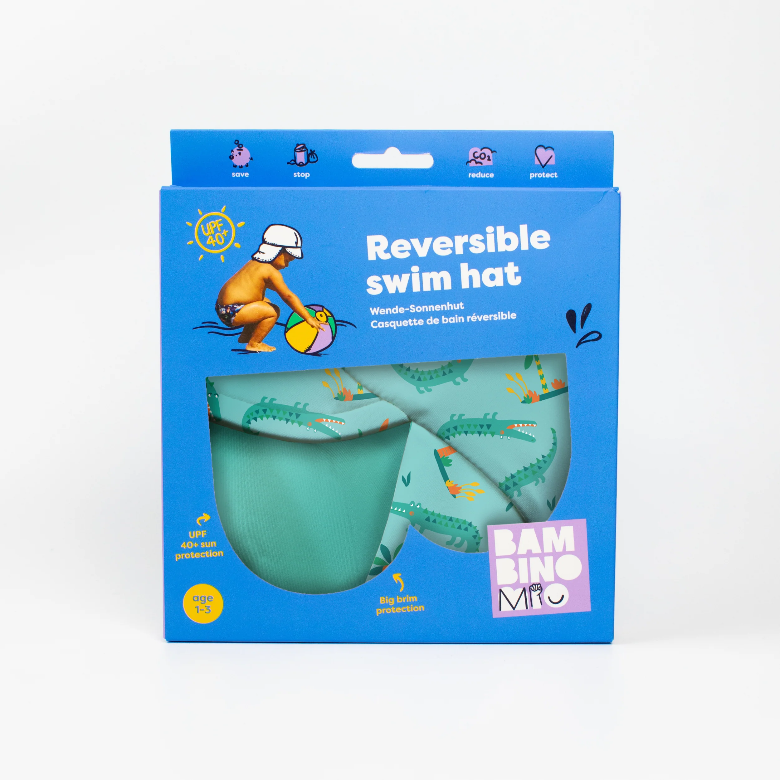 UPF 40+ Reversible Swim Hat for Babies and Toddlers in Crafty Croc - Image 7