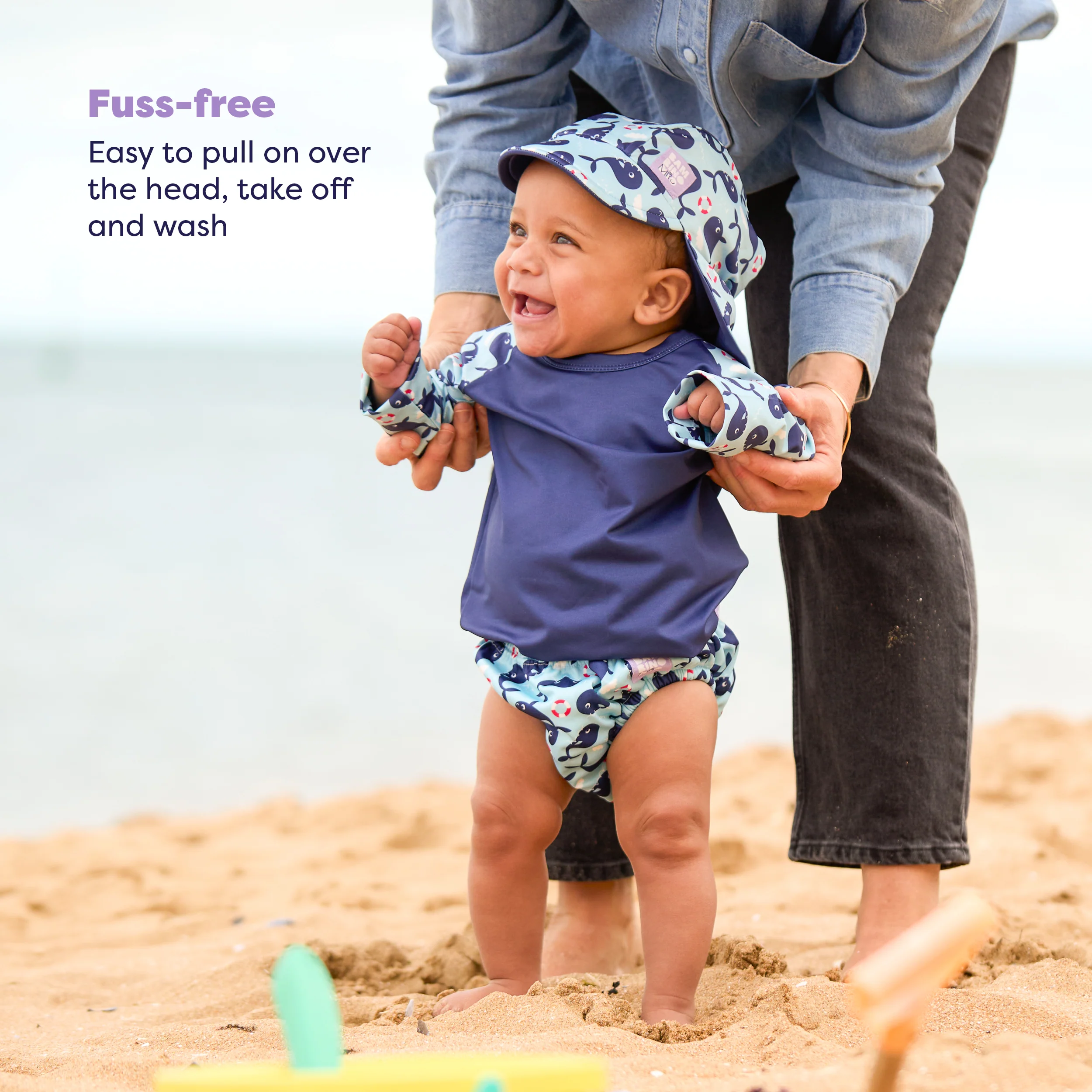 UPF 40+ Soft and Gentle Protective Beach Rash Vest in Blue Whale - Image 5