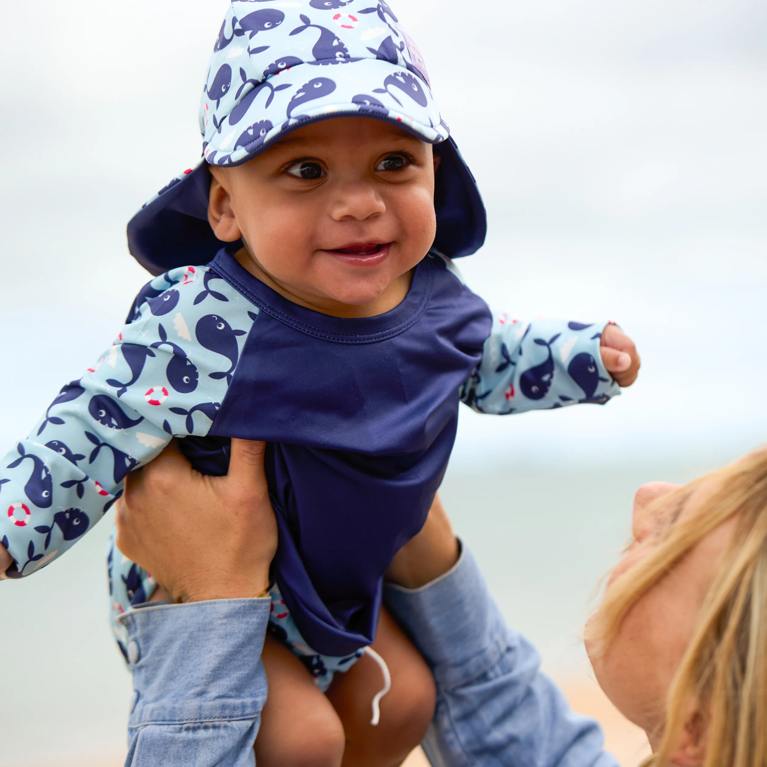UPF 40+ Soft and Gentle Protective Beach Rash Vest in Blue Whale - Image 6